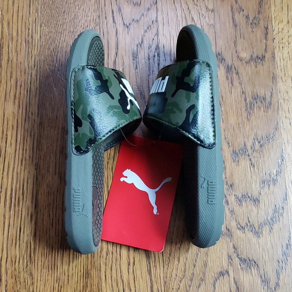 NWT Cool Cat Camo Slide Sandal Green Camouflage Kids Size 11